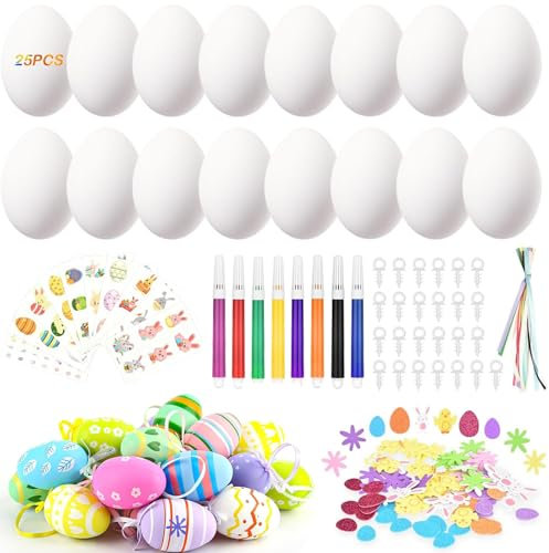 Eierfarben Ostern, Ostern Deko, 25 Stück 4 x 6 cm Große Weiße Ostereier, Zum Selbermachen Ostern Basteln Kinder Ostereier, Eierfarben Ostern für Kinder, für Schule Büro Zuhause Party Dekoration