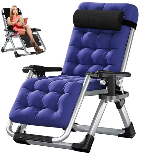 SUNYRISY Transat Bain de Soleil Chaise Longue Pliable, Fauteuil de Jardin Chaise Longue Inclinable avec Coussin de Soutien Porte-gobelet Réglable - pour Patio, Jardin, Plage, Capacité 200kg