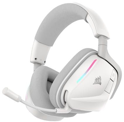 Corsair Void v2 Auriculares Inalámbricos para Juegos con Bluetooth para PC, PS5, PS4, Switch y Móvil – Dolby Atmos, Batería de 70 Horas, Inalámbrica de Doble Banda, Carga Rápida – Blanco
