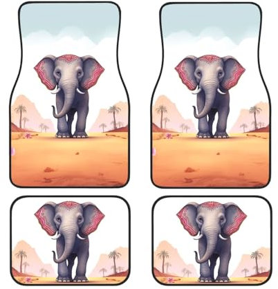 Lucky Elephant Lot de 4 tapis de sol de voiture antidérapants imprimés pour la plupart des voitures, SUV, camions, camionnettes