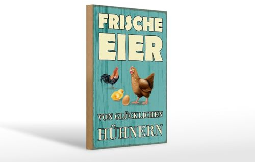 mrdeco Cartel de madera 20 x 30 cm huevos frescos felices gallinas cartel de madera