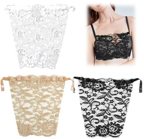 JAWUZ 3 Pièces Dentelle Pour Décolleté, Cache Decollete Femme Général Taille, Camisoles À Clipser En Dentelle Pour Femme,Lace Clip-On Mock Camisole Bra Insert(B)