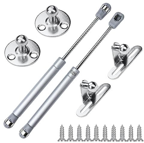 MOXYOY 2PCS Gas Strut, 100N Hydraulic Hinge Lid Support Hinge Slow Close Shock Absorber Arm for Kitchen Cabinet Door, Toy Box Lid, Silver