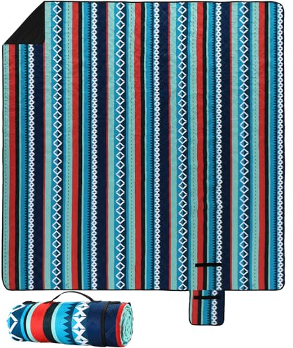 LIFERUN 200 x 200 cm, lavabile in lavatrice, XL, coperta da picnic, extra grande, pieghevole, per 4-5 persone, coperta da spiaggia e da campeggio con maniglia, verde a righe