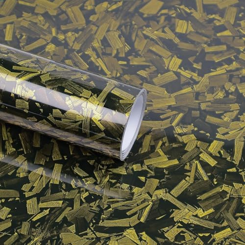 Lámina de carbono forjada, brillante autoadhesiva, de vinilo para coche, moto, bicicleta, bricolaje, interior y exterior, 150 x 30 cm, lámina de carbono (amarillo, 150X30CM)