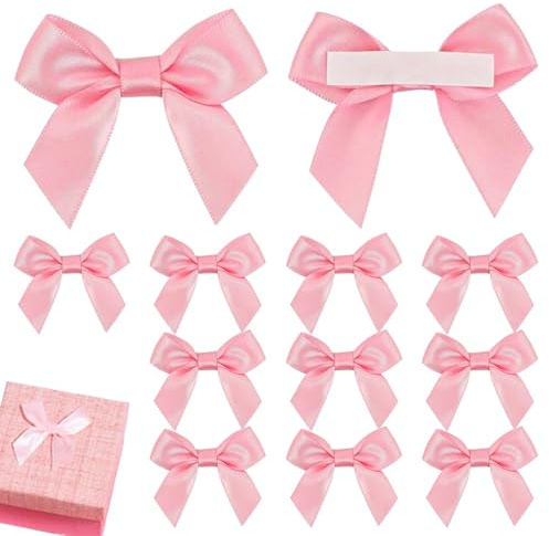 Pamtns 50 Stück Selbstklebende Satinschleifen Rosa Geschenke Schleifen Satinband Schleifen deko Fertigschleife mit Doppelseitigem Klebeband für DIY Handwerk Hochzeit Geburtstag Geschenkverpackungen