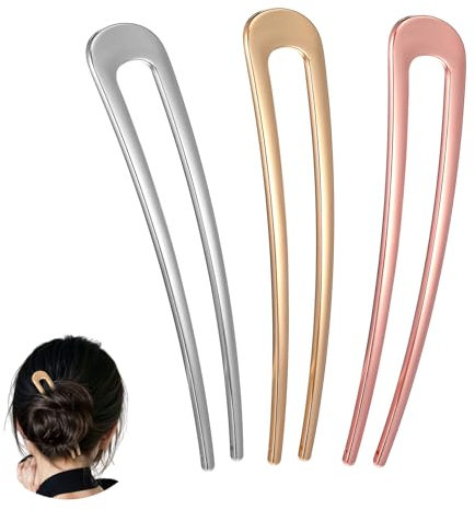 French Twist Hair Pin, 3 Pcs 10 cm Hair Fork for Women Girls, Secure All-day Hold French Pin for Thick & Long Hairstyle, (3 Colors)