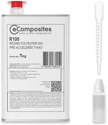 Résine Polyester Iso | 1 kg | + Catalyseur PMEC + Pipette de dosage 3 ml - Réparation, Stratification Résine Bateau, Carrosserie Voiture, Piscine, Bois
