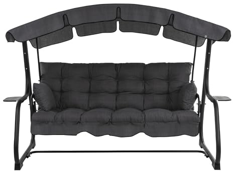 PATIO Hollywoodschaukel 3 Sitzer mit Liegefunktion Ravenna 170 cm mit Auflagen Seitenkissen Seitentischen Sonnendach anthrazit