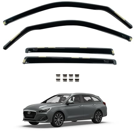 Team HEKO Wind Deflectors for Hyundai i30 2012-2017 [Only suitable for estate models] Front and Rear Set of Window Deflectors, Accessories Smoked UV & Scratch Resistant Acrylic In-Channel Fitting