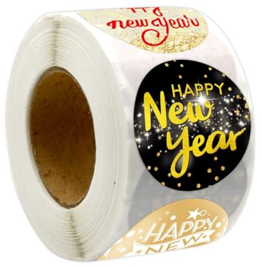 500 Stück Frohes Neues Jahr Aufkleber, 38MM Rolle Aufkleber Silvester, Happy New Year Aufklebers Farbig für Grußkarten, Umschlag, Geschenktüten, Geschenkverpackung, 2026 Silvester Party Deko