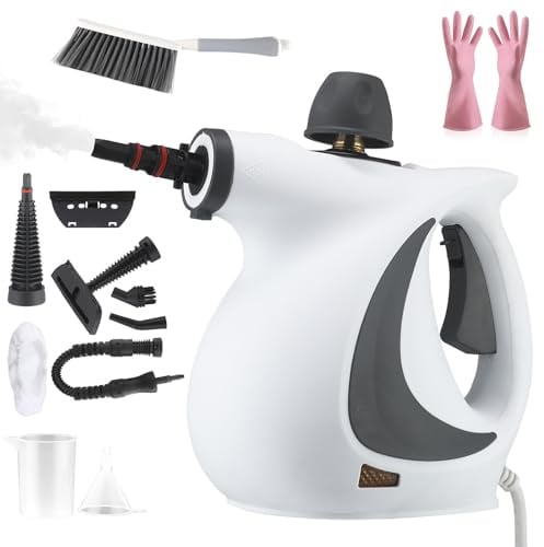Dampfreiniger,Rheinwing Dampfreiniger,Handdampfreiniger,Hand Steam Cleaner, Portable 3.2 Bar Steam Pressure 1050 W Steam Cleaner for All Floors With 12 Attachments (Schwarz)