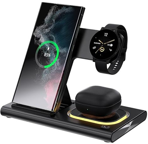 3-i-1 trådlös laddare för Samsung laddningsstation Android-smartphone flera enheter LED-ljus vikbar dockladdare stativ