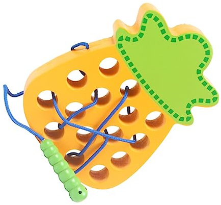 Dilwe Hölzernes Schnür-Fädelspielzeug-Puzzlespiel für, Lehrreiches Wurm Fressendes Obstfädeln Zur Verbesserung der Auge-Hand-Koordination, Tragbares Reisespielzeug aus Holz (Frucht)