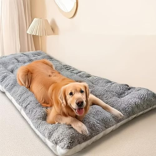 Swsen Hundebett für Hundebox – Waschbares Beruhigendes Hundekissen mit Rutschfester Unterseite, Weiche Komfortable Hundematratze für Große Hunde, Grau, 90×45×5 cm