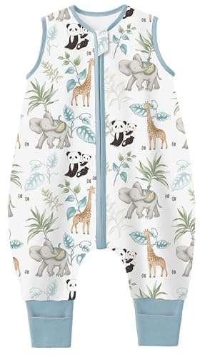 Teechodina Baby Ganzjahres Schlafsack mit Füßen 100% Baumwolle 1.5 Tog Schlafsack mit Beinen für Kinder, 1.5 Tog/Tierpark, 80cm/Baby Höhe 90-100cm