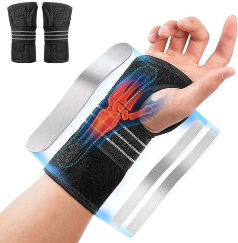 Fefod Handgelenkstütze, 2er Verstellbare Handgelenk Bandagen mit 3 Metallschienen, Handgelenkbandage für Karpaltunnel Arthritis Sehnenscheidenentzündung Verstauchungen, Nachtschlaf, Männer Frauen (M)