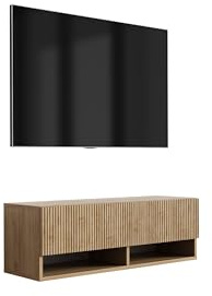3E 3xE living.com TV-Schrank mit geriffelter Front, Eiche Craft, 100 × 32 × 33,6 cm