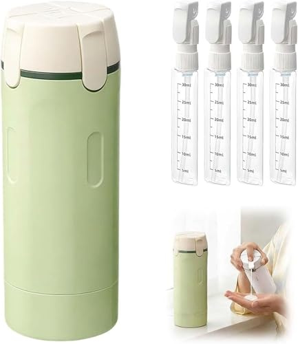 4-in-1 Reisespender Nachfüllbare Silikon Reiseflaschen Auslaufsicher Transparent mit Skala Etikett für Shampoo Conditioner Duschgel Lotion Reise Flug Fitnessstudio (Grün)