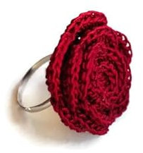 Burgundy ring rose flower crochet resizable baccara