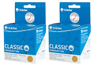 K-Active Kinesiologie Tape Classic BEIGE, wasserabweisend und hypoallergen, 50 mm x 5 m, 2 er Set