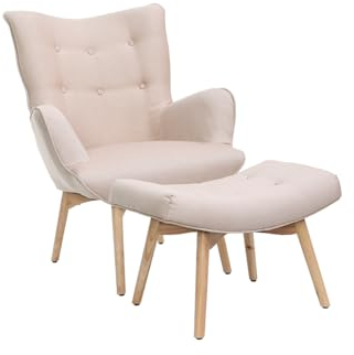 Miliboo Design-Sessel skandinavisch und Fußablage Rosa und helles Holz Bristol