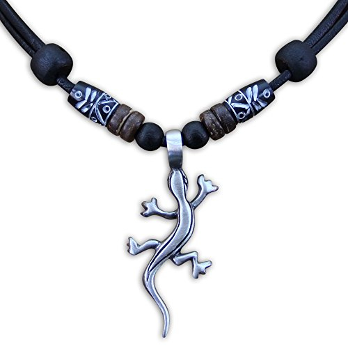 HANA LIMA Surferkette Gecko Metallanhänger Halskette Herren Damen Lederkette Surferhalskette