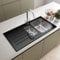 SÄUBER® 1000 x 500mm Stainless Steel Kitchen Sink Black Glass Surround 1.5 Bowl Inset Drop in Installation, Left Hand Drainer, 18/8 Grade Steel Sinks, Free Basket Strainer Waste