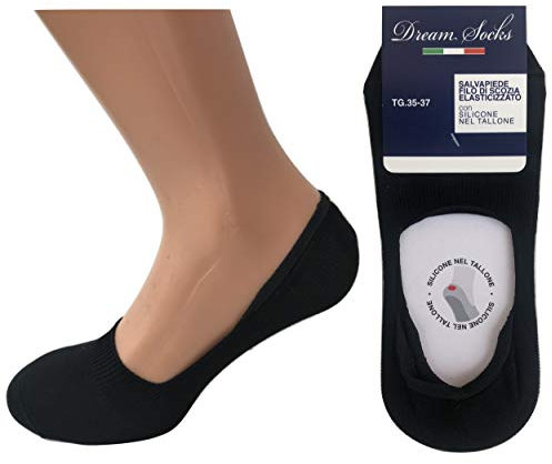 DREAM SOCKS 6 paia calzini invisibili salvapiede con silicone sul tallone,calzini fantasmini traspiranti invisibili in cotone filo di scozia elasticizzato (6 paia NERO, 44-46)