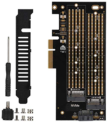 Diyeeni Dual M.2 PCIe Adapter, PCIe to M.2 SATA+NVMe Dual Disk Expansion Card for 2230/2242/2260/2280/22110 Size SSD