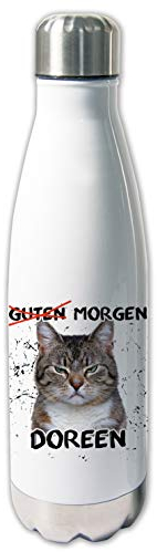 Unikatolo Thermoskanne mit Doppelwand, 500 ml, Edelstahl, Katze, Geschenk für Erwachsene & Kinder