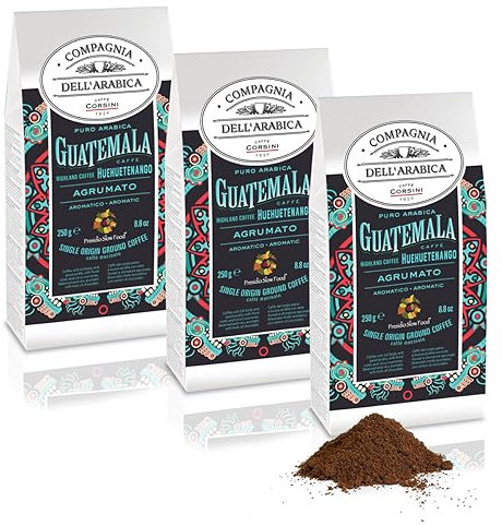 Caffè Corsini - Cafè Moulu 3x250g Compagnia Dell'Arabica Guatemala Huehuetenango, Mono Origine, D'Agrumes, 750g au Total
