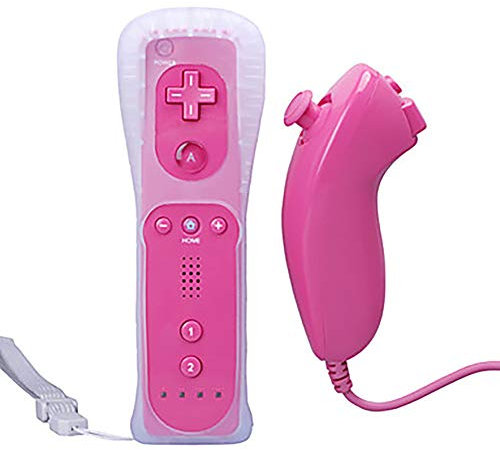 MeiLiu Wii Remote Controller e Nunchuck, Controller Wii Gamepad Wii Telecomando Senza Fili Con Custodia In Silicone Per Wii - Rosa
