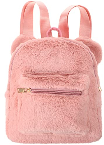 VALICLUD Mini Rucksack Frauen Flauschige Umhängetasche Niedlichen Plüsch Bärenohren Umhängetasche Geldbörse Kleinkind Rucksack