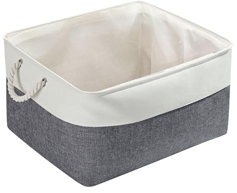 Mangata Extra Large Storage Boxes, Fabric Storage Baskets for Cupboards, Shelves, Wardrobe, Toys, Clothes (Foldable, Cold Grey White)