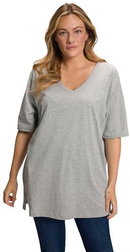 Ulla Popken Camiseta básica en V, Color Gris Claro, 52-54 para Mujer