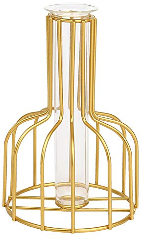 Calager Vase Geometrische Eisenglas-Blumenvase Getrocknete Blumenvase Minimalistische Silhouette Vasen Geometrische Behälter Metallhalter Home Wohnzimmer Desktop Dekoration Golden