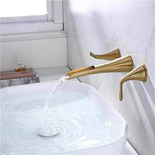 chicstyleme Unterputz Badewannenarmatur Gebürstetes Wandmontage Gold Waschtischarmatur Unterputz Bad Wasserhahn 2-Hebel Mischbatterie Waschtischbatterie Wandhalterung Waschbecken Armatur