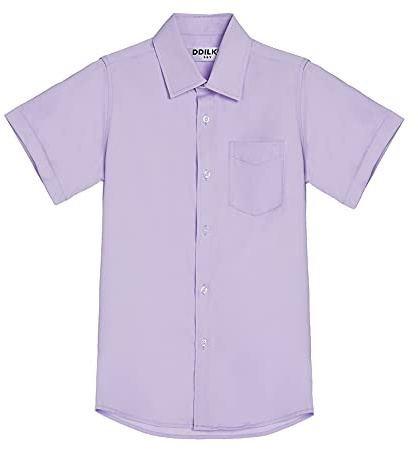 DDILKE Boys’ School Shirt Short Sleeve Uniform Shirts Lilac, Regular fit, 4 Years