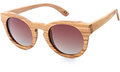 Mini Tree Sonnenbrille Holz Herren Polarisiert Verspiegelt Handgefertigte Cat.3 Floating Retro Rund Sun Brille für Damen UV400 Schutz (Holzrahmen Braune Linse)