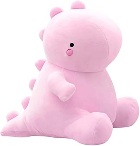 OUKEYI Lindos juguetes de peluche de dinosaurio de 11.8 pulgadas, almohada de peluche suave con pompón 3D, regalos de cumpleaños para niños y niñas (rosa)