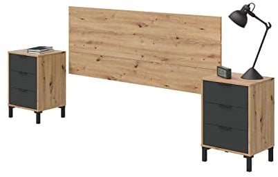 Habitdesign Cabezal + 2 mesitas de Noche, Cabecero para Cama de Matrimonio, Modelo Enzo, Acabado en Roble Nodi y Gris Antracita, Medidas: 160cm (Ancho) x 60 cm (Alto) x 2,5 cm (Fondo), 0Z6076W