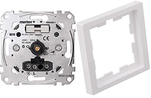 Schneider Electric Merten MEG5131-0000 - Unterputz Drehdimmer für alle dimmbaren LED und Hallogenlampen - 40 400 W & Merten MEG4010-6535 | Abdeckrahmen | M-Creativ Design| 1-fach| ABS - 90 x 90mm Weiß