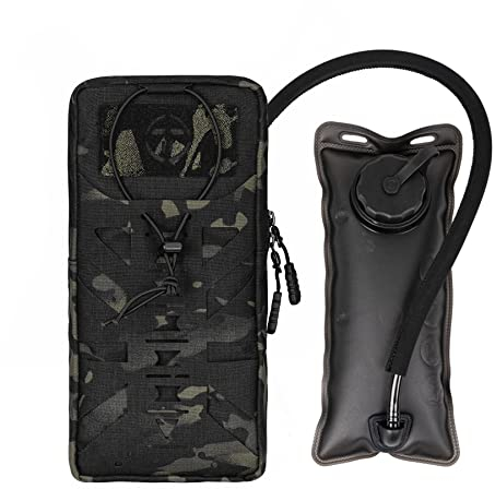 TOPTACPRO Tactical Trinkrucksack mit innerer Blase für 1L Wasserbeutel Laser Cut MOLLE Hydration Pouch für Wandern Radfahren Laufen und Klettern 500D Nylon(Multi-camo Black)
