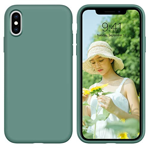 DUEDUE Coque pour iPhone X/XS, Silicone Militaire Antichoc, Doublure Coque de Téléphone pour iPhone X/XS Protection Ecran Intégrale,Toucher Confortable Anti Rayures Etui pour iPhone X/XS,Vert