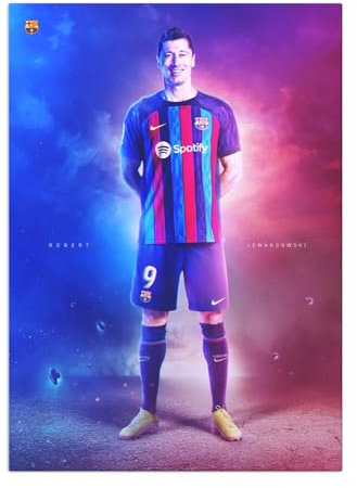 Displate Offiziell FC Barcelona MetallPoster Magnetische Befestigung Inklusive Lizenziert Bilder Hochwertiges Poster Players - Robert Lewandowski Poster 67.5 cm x 48 cm