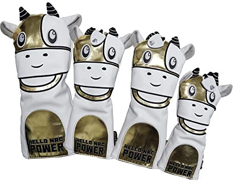 pistro Set of 4 Cute Cow Golf Driver Fairway Wood Hybrid Cover Headcover Waterproof Golf Club Head Cover Protector Guard Long Neck for Drivers Hybrid Fairway - Gold
