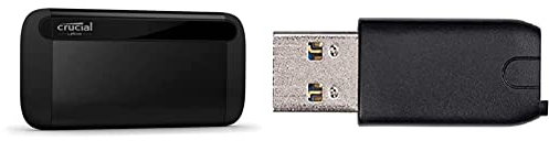 Crucial X8 1To SSD Portable - Jusqu’à 1050Mo/s - PC et Mac - Disque SSD Externe USB 3.2 - CT1000X8SSD9 & Adaptateur USB-C vers USB-A CTUSBCFUSBAMAD