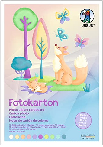 Ursus 3794699 - Fotokarton, Pastell, DIN A4, 300g/qm, 10 Blatt in 10 Farben, durchgefärbt, aus Frischzellulose, lichtbeständig, ideal für kreatives Basteln