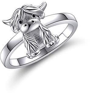 ONEFINITY Highland Cow Ringe, Sterlingsilber, Tierkuh, Schmuck für Damen, Mädchen, Tochter, Aus Sterlingsilber